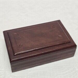Vintage Handcrafted Hand Tooled Brown Leather Wraped Trinket Box MCM Boho Rustic
